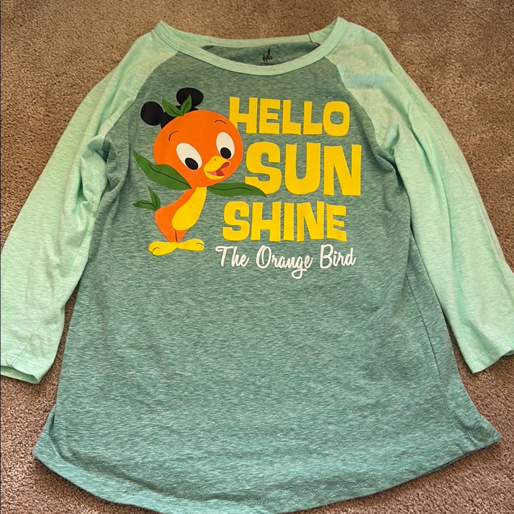 Disney Green and Yellow Long Sleeve Tee with Orange Bird
